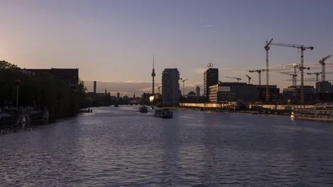 Downtown Berlin From The Oberbaum Bridge Timelapse Stock Footage 78324960