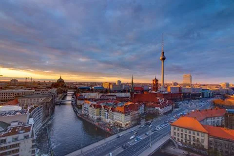 Downtown Berlin at sunset Stock Photos