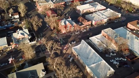Downtown Berthoud | Colorado Front Range | City Center Church | 4K Drone Footage Stock Footage 172079616