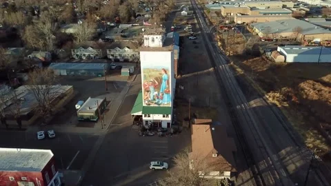 Downtown Berthoud | Colorado Front Range | Grain Elevator 1 | 4K Drone Footage Stock Footage 172079647