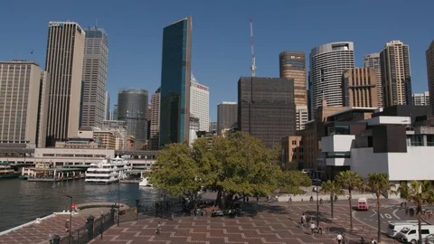 Downtown with boats in front Stock Footage 106591795