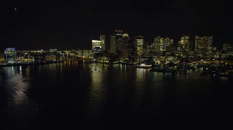 Downtown Boston from the Charles River at night. Shot in November 2011. Stock Footage 59130805