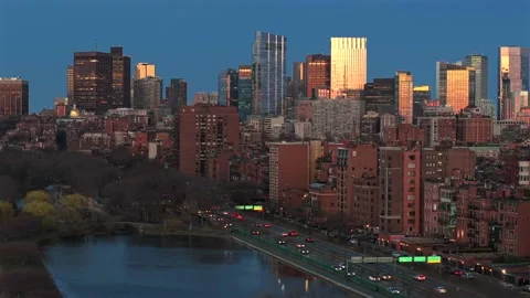 Downtown Boston Evening Rush Hour From Above Stock Footage 337053878