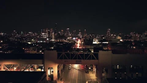 Downtown Brooklyn Nightscape: Forward Drone Flight Stock Footage 269106049