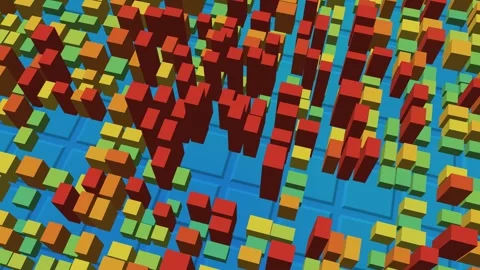 Downtown Building Height Model Spectral Colour Ramp Oblique Aerial lidar Stock Footage 343383165