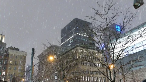 Downtown building with light snow Stock Footage 125555459