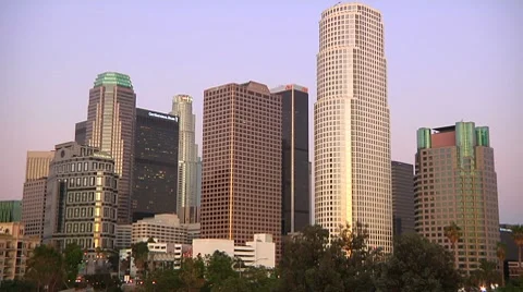 Downtown Buildings at sunset timelapse Stock Footage 7546174