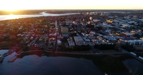Downtown Charleston, South Carolina, Aerial Drone Stock Footage