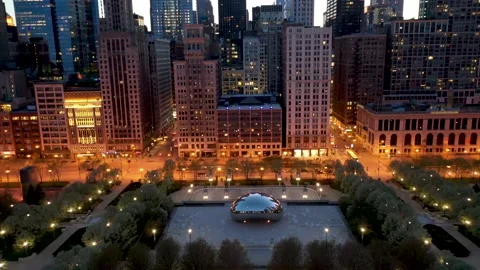Downtown Chicago and Cloud Gate at Dusk Stock Footage 130530622