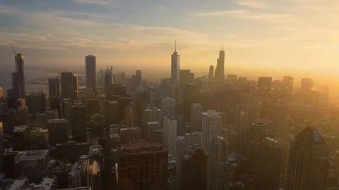 Downtown Chicago beautiful sundown between skyscrapers Stock Footage 101157977