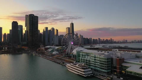Downtown Chicago with ferris wheel Stock Footage 247188657