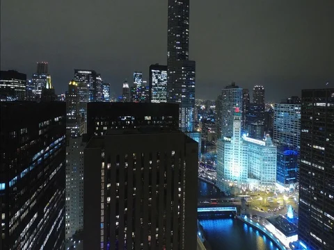 Downtown Chicago at Night Stock Footage 84328602