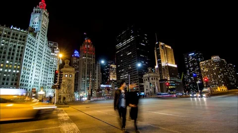Downtown Chicago night timelapse Stock Footage 96536336