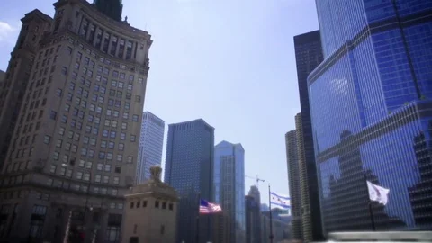 Downtown chicago pan down on flags Stock Footage 78647265