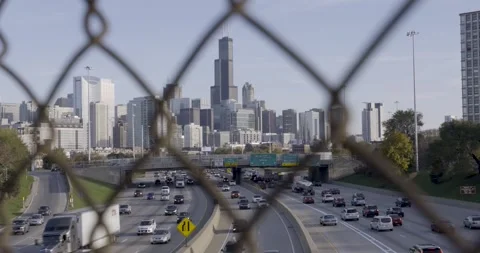 Downtown Chicago skyline and highway tra... | Stock Video | Pond5