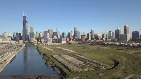 Downtown Chicago skyline panning video Stock Footage