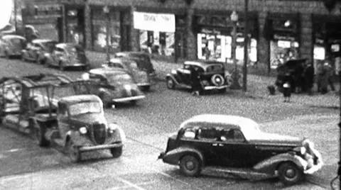 Downtown Chicago Street Scene Depression Era 1930s Vintage Film Home Movie  Stock Footage 58567053