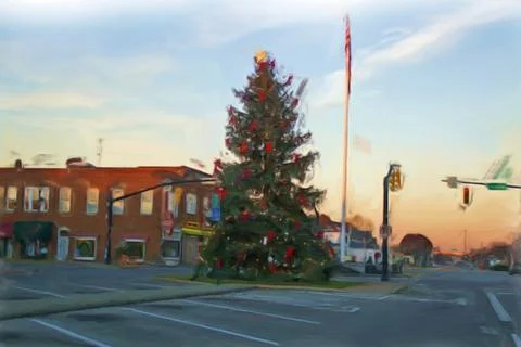 Downtown Christmas Tree Stock Illustration