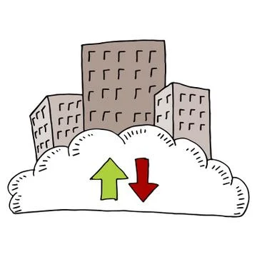 Downtown city cloud network Stock Illustration