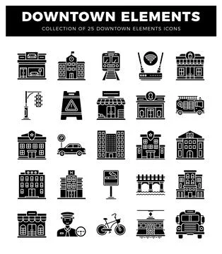 Downtown city elements. icons and symbols in flat design style. A urban ico.. イラスト素材