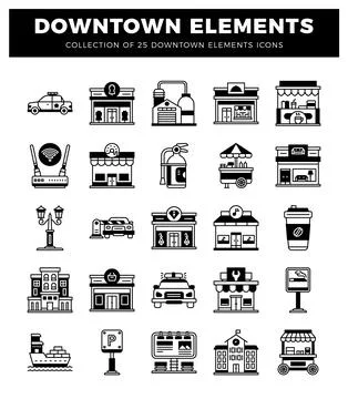 Downtown city elements icons. vector icons. 스톡 일러스트