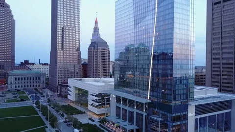 Downtown, Cleveland (Drone Shot) key bank climb Stock Footage