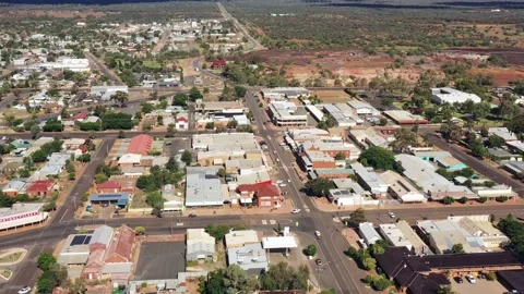 Downtown of Cobar mining regional rural town in Austrlian ouback – aerial 4k Stock Footage 168555181