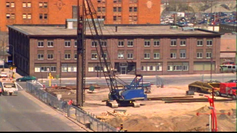 Downtown construction site pile driver timelapse Stock Footage 145800176