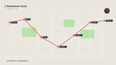 Downtown Core Digital Navigation Map UI Light Mode Stock Footage 343456652