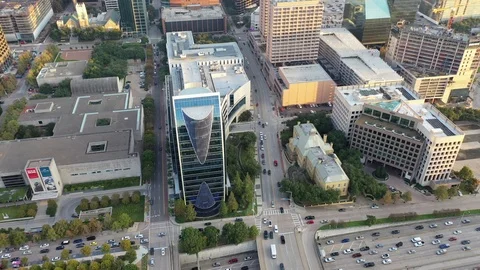 Downtown Dallas Blocks Beside a Multilane Freeway Trench Stock-Footage 98113941
