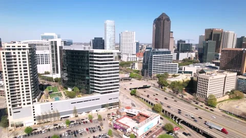 Downtown Dallas Freeway and Modern Office Buildings, 4K Stock Footage 196011009