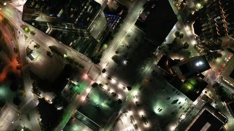 Downtown Dallas Intersections Seen Straight Down at Night Stock-Footage 98056896