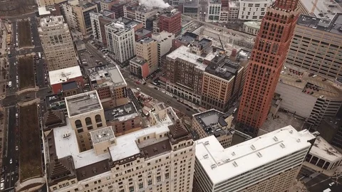 Downtown Detroit Drone Stock Footage