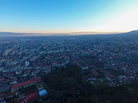 Downtown Deva, Romania, aerial view Stock Photos