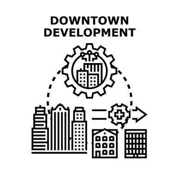Downtown development process transforming urban infrastructure Stock Illustration