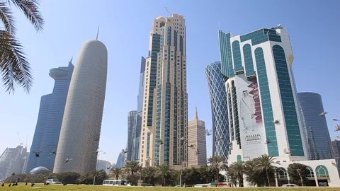 Downtown Doha Skyscrapers Stock Footage 87044416