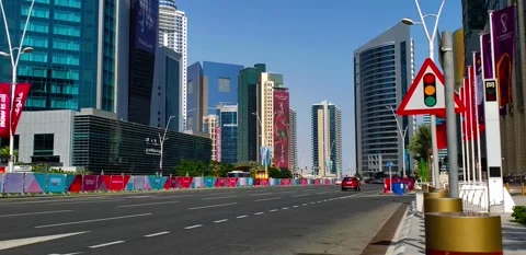 Downtown Doha Traffic Before FIFA  Stock Footage 221989548
