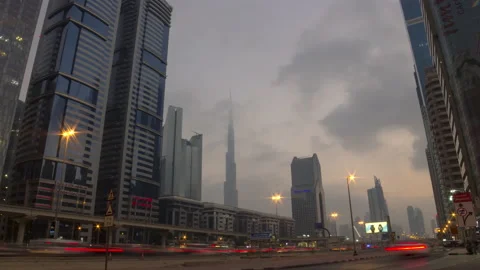 Downtown Dubai Burj Khalifa Clouds Timelapse Stock Footage 239502389
