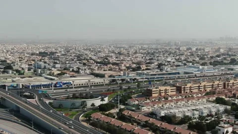 Downtown Dubai with a massive highway intersection with lots of traffic, 4k Stockbeeldmateriaal 151996985