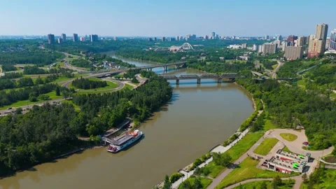 Downtown Edmonton and river Stock Footage 305199473