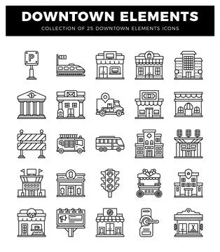 Downtown element icons Illustrazione stock