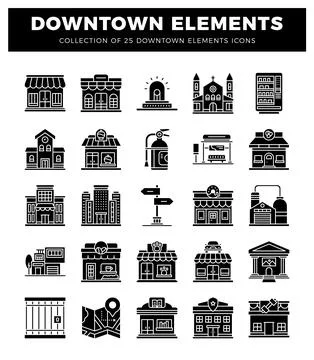 Downtown element icons. Stock Illustration