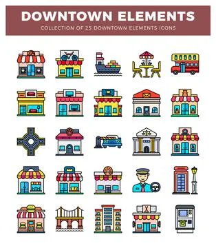 Downtown element icons Stockillustratie