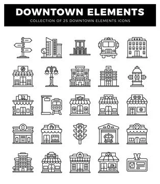 Downtown element icons Stock Illustration