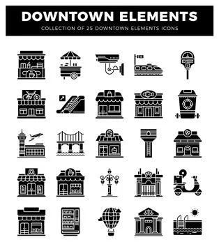 Downtown element icons Stock Illustration