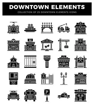 Downtown element icons Stock Illustration