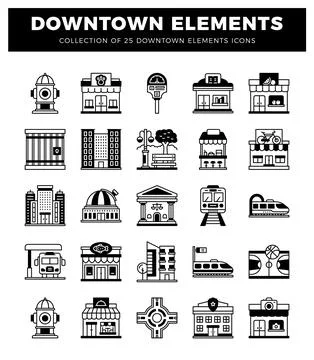 Downtown element icons. vector illustration. isolated on white Illustrazione stock