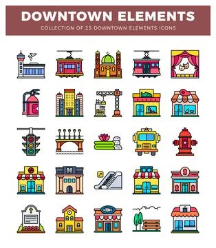 Downtown element icons on a white background Stock Illustration