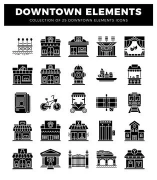 Downtown element icons on a white background Stock Illustration