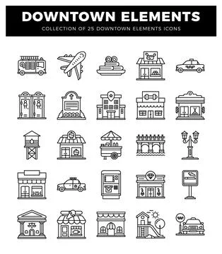 Downtown element icons on a white background Stock Illustration